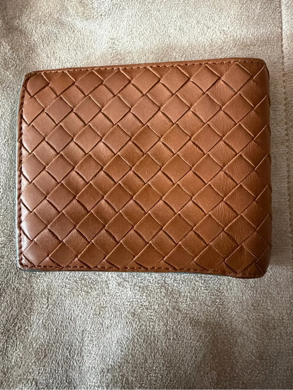 Bottega Veneta Intrecciato Brown & Turquoise Bifold Super Soft Leather Wallet